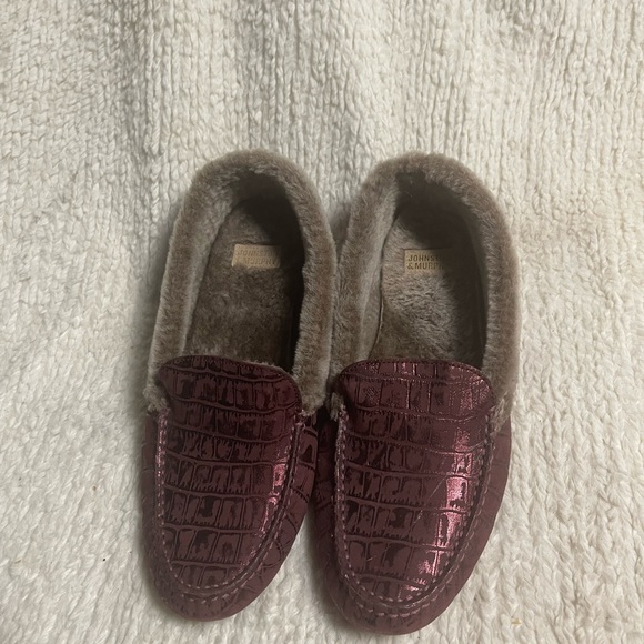 Johnston & Murphy metallic Plum suede print Shearling Moccasins SZ8M - Picture 2 of 8